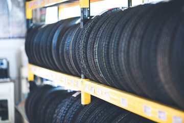 man customer client choosing and buying a retail tire at automobile sale shop store, transport garage car wheel business service, auto mechanic rubber tyre maintenance