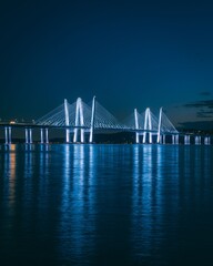 The Tappan Zee Bridge over the Hudson River at night, in Tarrytown, New York