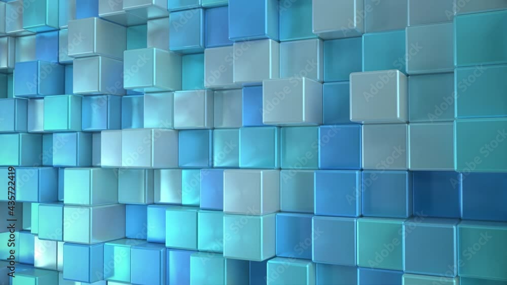 Wall mural abstract metallic blue, turquoise, silver cubes background. metal cube pattern wall. 3d rendering. p