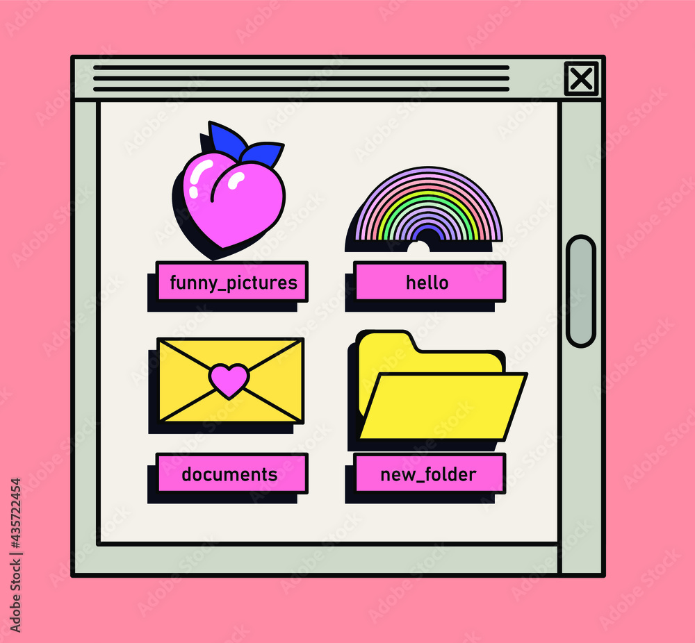 Poster Retrowave style desktop with user interface elements. Retro OS in vaporwave 80's vintage stylization.