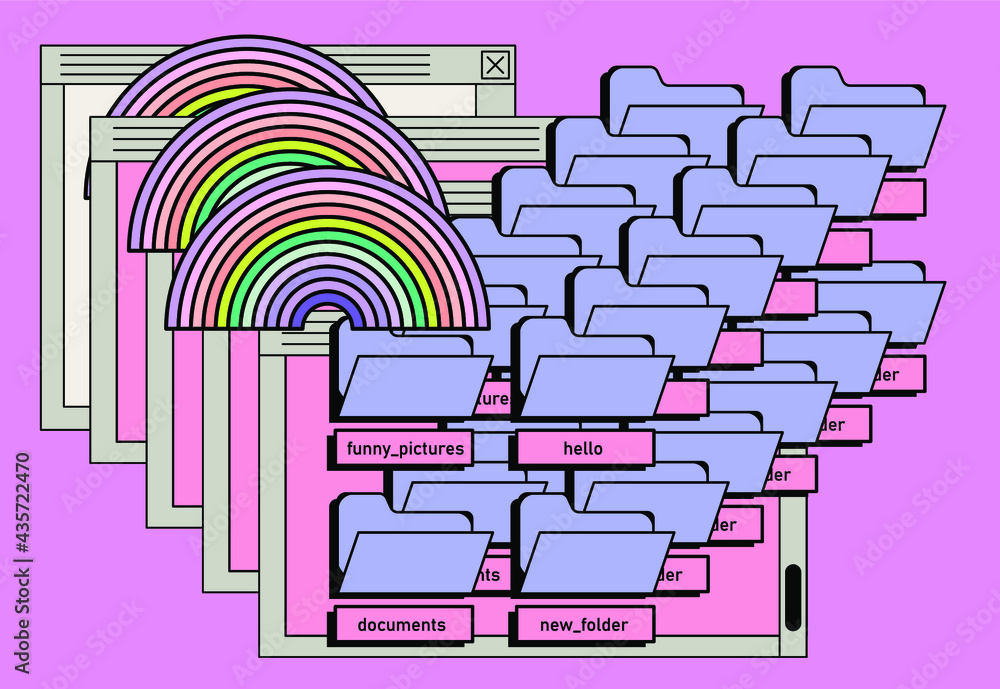 Poster Glitched computer screen. Vector illustration in vaporwave and glitchcore style.