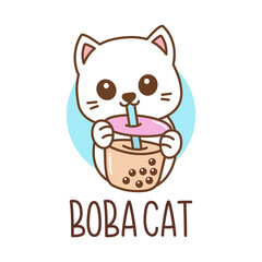 cute bubble tea cat logo