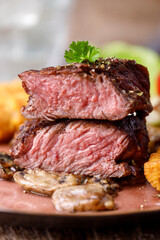 steak slices with croquettes