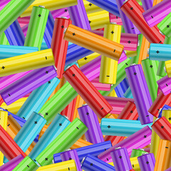 Colorful Realistic Detailed 3d Battery Charge Seamless Pattern Background Full Power and Empty Concept. Vector illustration
