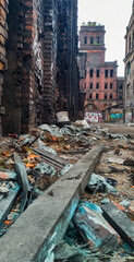 old ruined brick factory buildings