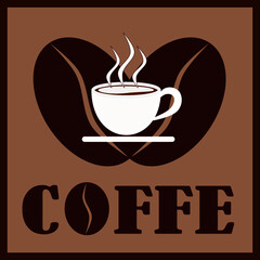 Vector illustration of cup of hot coffee and coffee beans. Can be used for the logo of your coffee shop, cafe or ground coffee product
