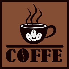 Vector illustration of cup of hot coffee and coffee beans. Can be used for the logo of your coffee shop, cafe or ground coffee product