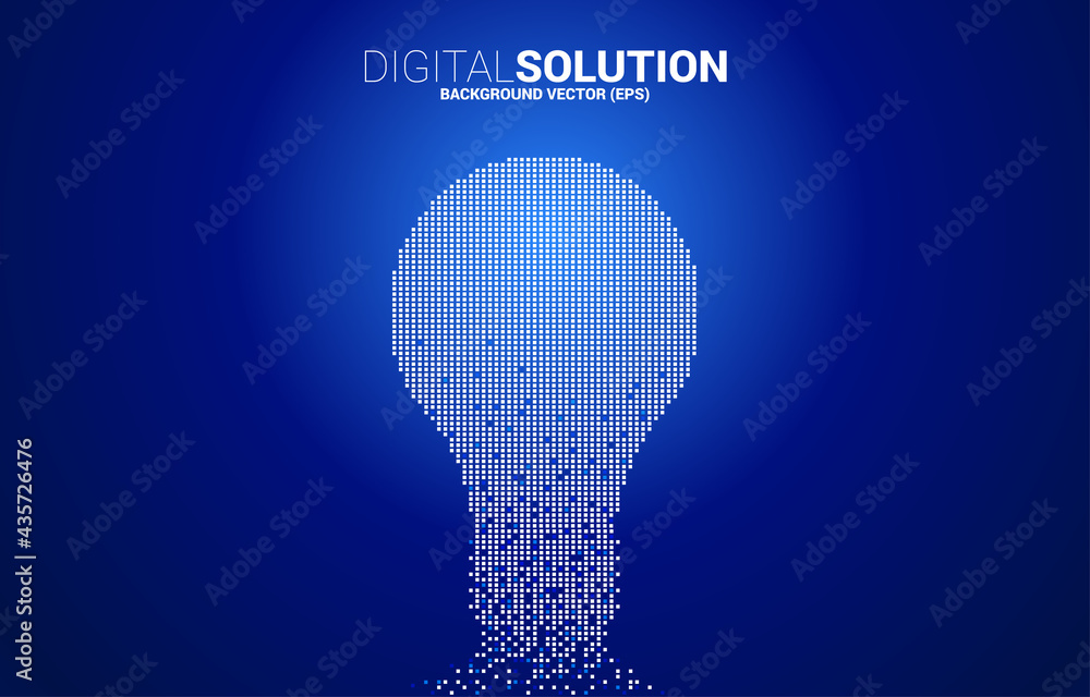 Poster vector light bulb from pixel square. concept of business plan and creative idea.