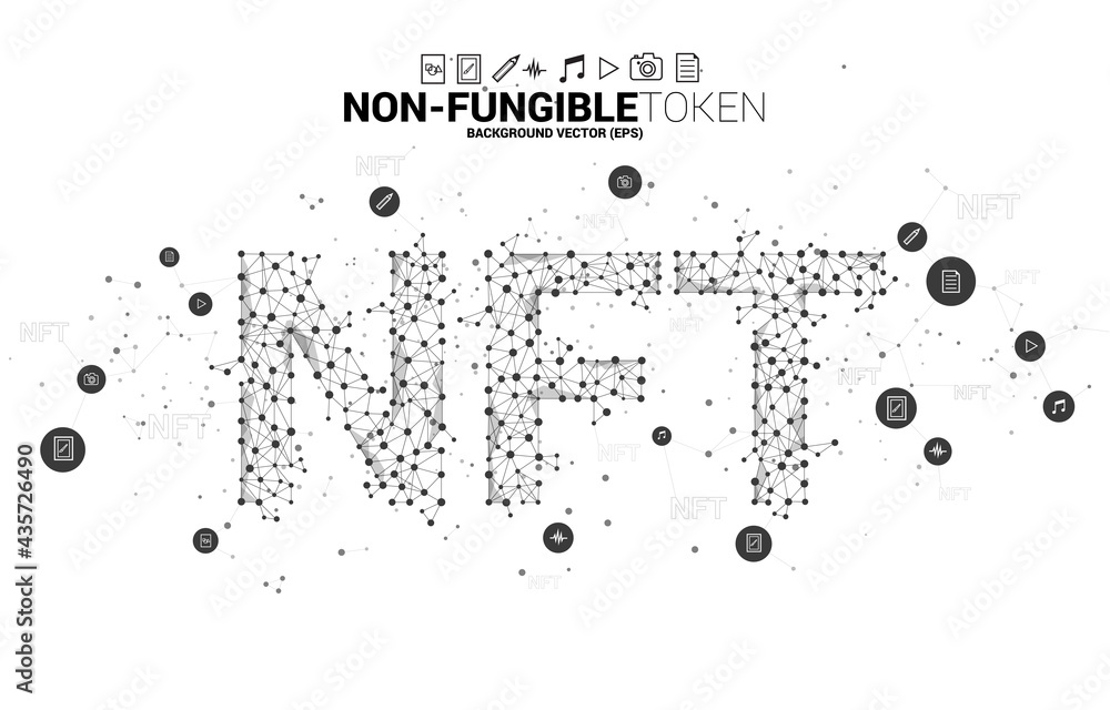 Poster vector ntf from polygon dot connect line. concept for non-fungible token market.