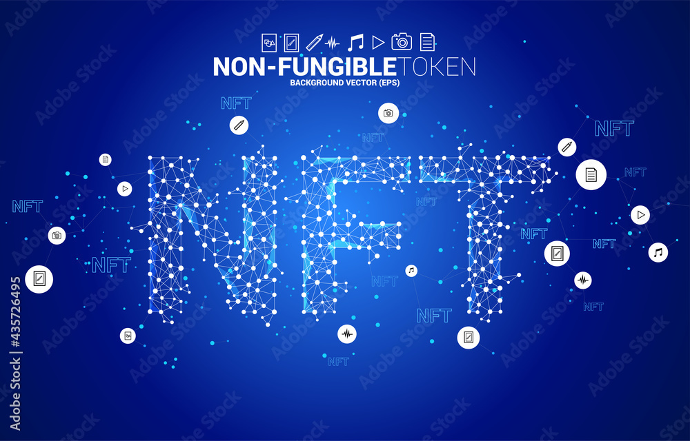 Poster vector ntf from polygon dot connect line. concept for non-fungible token market.