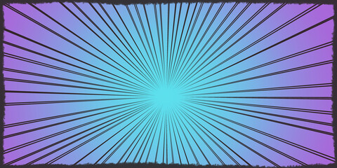 blue magenta abstract simple background for comics, pop art and manga. Explosion, effect with place for text or character in the center, rays and black frame © Medvedeva