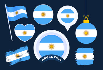 argentina flag vector collection. big set of national flag design elements in different shapes for public and national holidays in flat style.