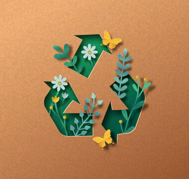 Upcycling green paper cut symbol nature concept