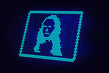 crypto art neonconcept, NFT non fungible tokens, Mona Lisa pixel art in circuit board background with binary code