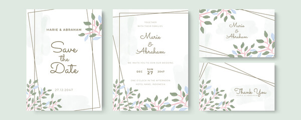Fototapeta na wymiar Greenery Watercolor Floral wedding invitation template card design