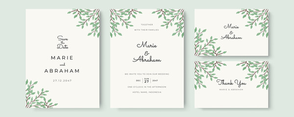 Fototapeta na wymiar Floral wedding invitation card template design, Purple yellow green flowers with ampersand lettering on white, pastel vintage theme