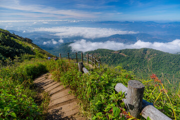 Walkway in the cliffs of Kew Mae Pan ,The Doi Inthanon National Park in Chiang Mai, Thailand.