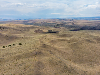 Aerial panorama of crates of high desert of Diamond Crates area of Malheur National wildlife refuge, South East Oregon