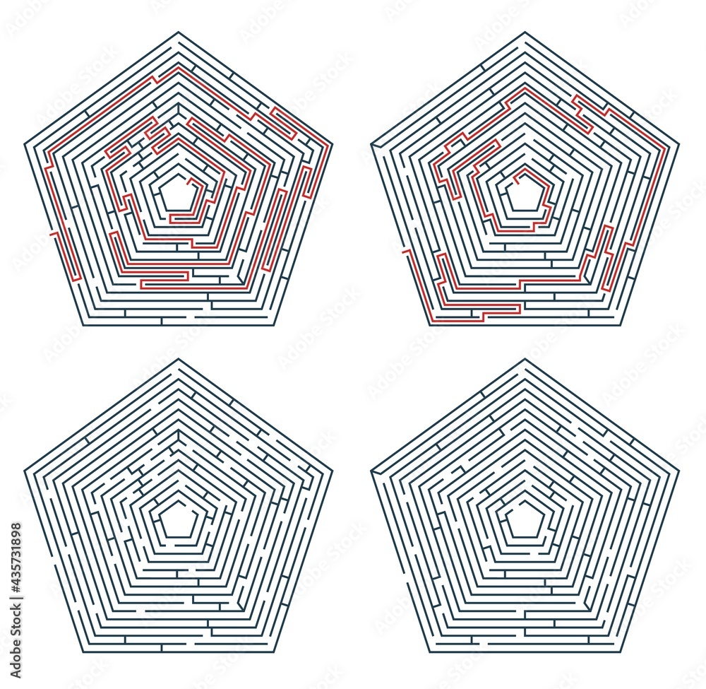 Poster labyrinth maze game or puzzle with way exit escape, vector. riddle game or rebus, find the way on pe