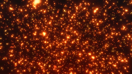 幻想的な金色のパーティクルと火の粉と火花