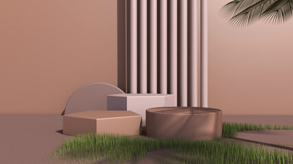 Background rendering with podium and wall scene abstract background. 3D illustration, 3D rendering