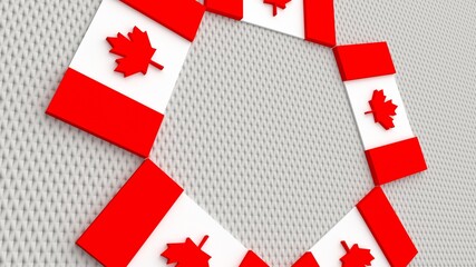 3D Canada flag rotate round arrange on abstract background for design content. 3D rendering.