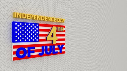 Fototapeta na wymiar 3D USA Flag with 4th of July on abstract background, Independence day of United States. 3D rendering.