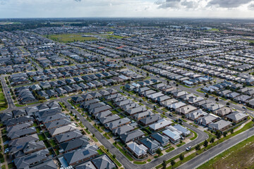 Aerial photo of contemporary houses in a new suburb in Melbourne - obrazy, fototapety, plakaty