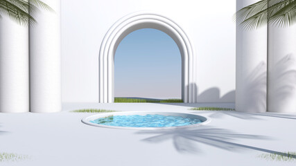Modern minimalistic interior with arch the Building style modern. 3D illustration, 3D rendering