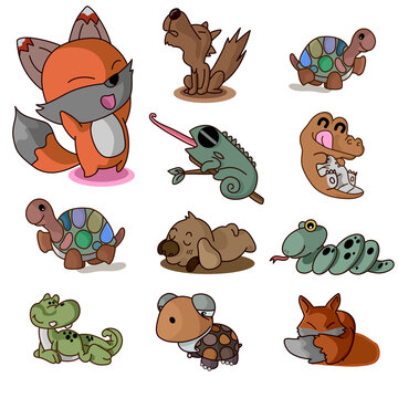 Animall cute for kids , pattern animal, fox , wolf, tutur, cocodies, dog , cute animal comic catoon,