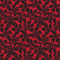 Red Tropical Botanical Floral Seamless Pattern Background