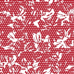 Red Botanical Tropical Floral Seamless Pattern with dotted Background