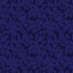 Blue Tropical Botanical Floral Seamless Pattern Background