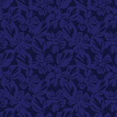 Blue Tropical Botanical Floral Seamless Pattern Background