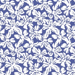 Blue Botanical Tropical Floral Seamless Pattern with dotted Background