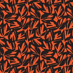 Orange Botanical Floral Seamless Pattern Background