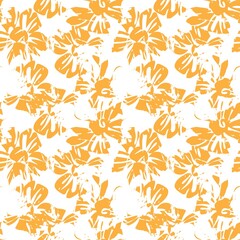 Orange Botanical Floral Seamless Pattern Background