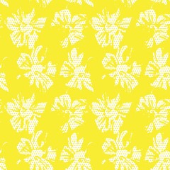 Yellow Botanical Tropical Floral Seamless Pattern with dotted Background