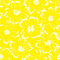 Yellow Botanical Tropical Floral Seamless Pattern with dotted Background