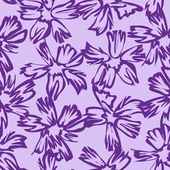 Fototapeta na wymiar Purple Botanical Floral Seamless Pattern Background