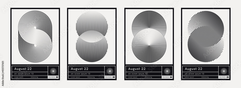 Poster set of abstract circle shapes. modern geometric poster. sun rays and firework signs.