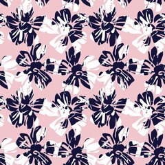 Pink Navy Botanical Floral Seamless Pattern Background
