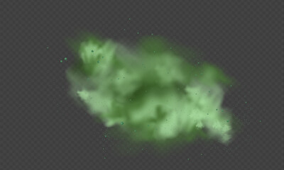 Green dust. Abstract blurry smoke with green particles. Smoke or dust isolated on transparent background. Abstract mystical gas. Vector illustration.