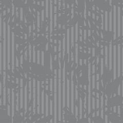 Black and White Botanical Floral Seamless Pattern with striped Background
