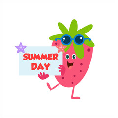 Cute strawberry character vector template design illustration