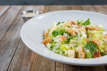 A view of a Caesar salad.