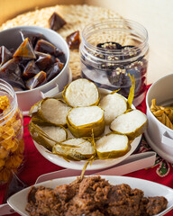 Traditional Malay Food and cookies during Ramadan and Eid Mubarak. Hari Raya Aidilfitri. Ketupat, rendang, lemang, dodol, biskut.