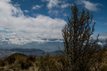 Obraz na płótnie Canvas Paisajes y montañas de Quito en Ecuador vista desde el Teleférico