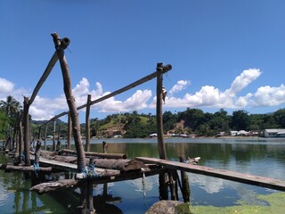 Wood bridge over the lake
