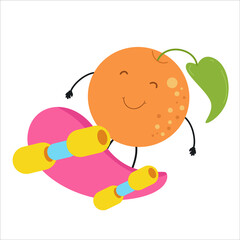 Cute orange character playing skateboard vector template design illustration